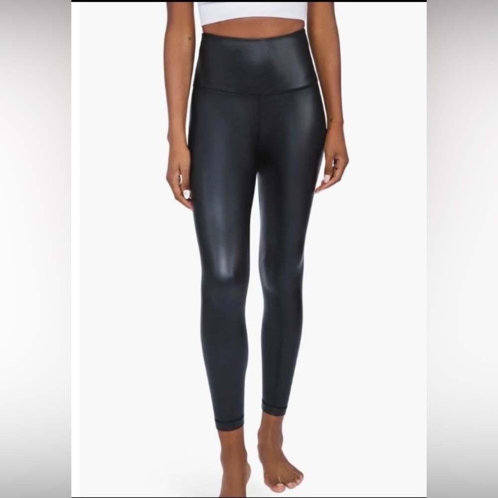 90 Degree By Reflex Faux Leather Leggings Black High Waist Size L Stretch 👙